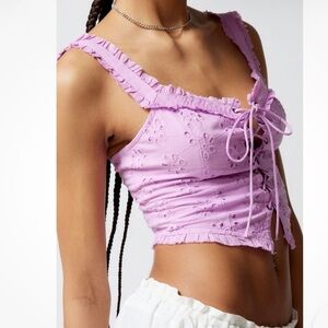 Urban Outfitters Lavender Layla Eyelet Corset Crop Top Size Small Spring Y2K